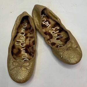 Sam Edelman Girls Fiona Ballet Flats Glitter Gold Dress-up Shoes S-122 Sz 5